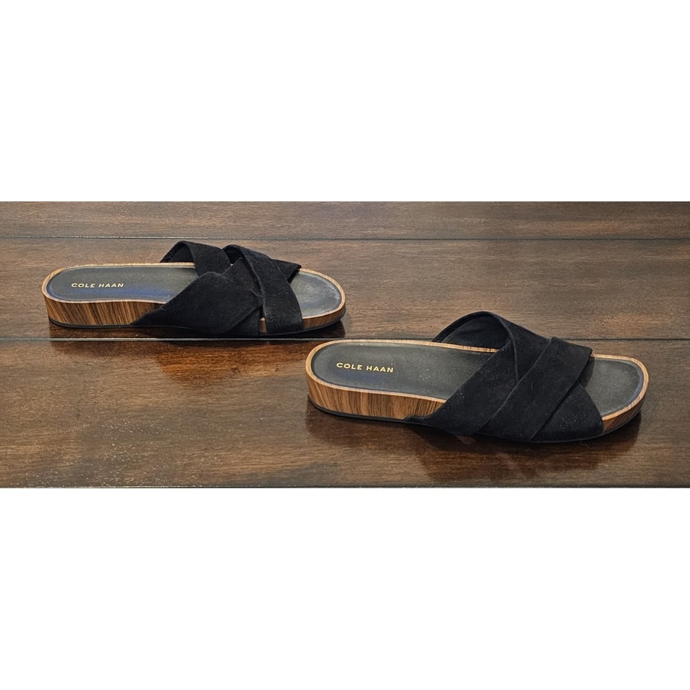 Cole Haan Braelyn Sandals Size 8B Faux Suede Black Slide
